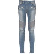 Indigo Blauwe Distressed Denim Jeans Balmain , Blue , Heren