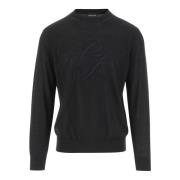 Wollen Logo Crew Neck Trui Zwart Giorgio Armani , Black , Heren