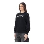 Zwarte Crewneck Sweater Elegante Moderne Stijl N21 , Black , Dames