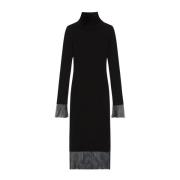 Stijlvolle Gebreide Jurk met Mesh Mouwen Sportmax , Black , Dames