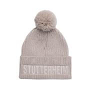 Pompon Ribgebreide Beanie Muts Stutterheim , Beige , Heren