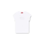 Logo Cut-Out Stretch Cotton T-Shirt Diesel , White , Dames