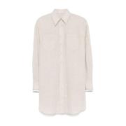 Beige Linnen Oversized Shirt met Monile Detail Brunello Cucinelli , Be...