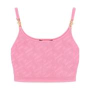 Geribbelde Mouwloze Cropped Top met Medusa Detail Versace , Pink , Dam...