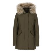 Groene Tech Stof Parka met Afneembare Capuchon Woolrich , Green , Dame...