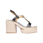 Leren Espadrilles Sandalen met Gouden Hardware Chloé , Black , Dames