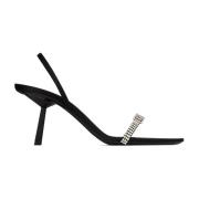 Kristal Detail Leren Sandalen Saint Laurent , Black , Dames