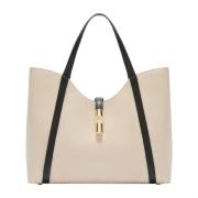 Canvas en lederen XL hobo tas Furla , Beige , Dames