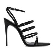 Kristalversierde Satijnen Sandalen Saint Laurent , Black , Dames