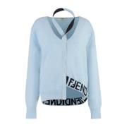 Wol Kasjmier Vest V-hals Knoopsluiting Fendi , Blue , Dames