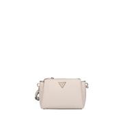 Elegante witte leren handtas met gouden details Guess , Beige , Dames