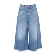 Blauwe denim bermuda shorts met rafelzoom Pinko , Blue , Dames