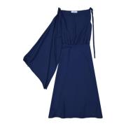 Flared One Sleeve Midi Jurk Prada , Blue , Dames