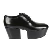 Leren Platform Loafers Veters Hak Prada , Black , Dames