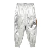 Zilver gecoate metallic leren broek Stella McCartney , Gray , Dames