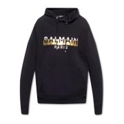 Logo Hoodie Gouden Grafische Print Balmain , Black , Heren