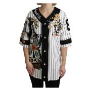 Gestreepte V-hals blouse met charme Dolce & Gabbana , Multicolor , Dam...