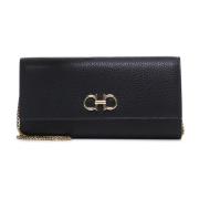 Zwarte leren portemonnee met kettingriem Salvatore Ferragamo , Black ,...