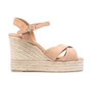 Beige Sleehak Sandalen met Kruisbanden Castañer , Beige , Dames