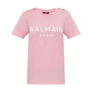 Korte Mouw Basic Roze T-Shirt Balmain , Pink , Dames