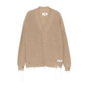 Versleten V-hals Cardigan in Zand MM6 Maison Margiela , Beige , Heren