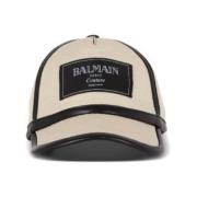 Beige Canvas Zonneklep met Plaat Balmain , Beige , Dames