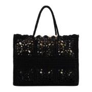 Handgeweven Gehaakte Shopper Tas Zwart Twinset , Black , Dames