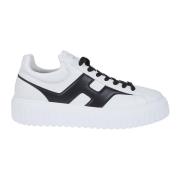 Strepen Leren Sneakers Wit Zwart Hogan , White , Heren