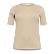 Rib Contrast Pullover Sweater Feather G. Kaffe Curve , Beige , Dames