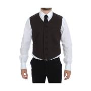 Elegante Bruine Katoenmix Vest Dolce & Gabbana , Brown , Heren