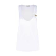 Glanzende Witte Mouwloze Top met Juweeldetail Elisabetta Franchi , Whi...