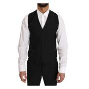 Elegante Formele Zwarte Slim Fit Vest Dolce & Gabbana , Black , Heren