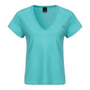 Turquoise V-hals T-shirt Love Birds Pinko , Blue , Dames