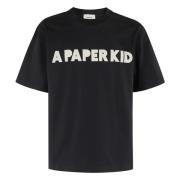 Casual Katoenen T-shirt A Paper Kid , Black , Heren