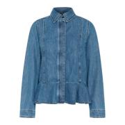 Denim Peplum Shirt Blouse InWear , Blue , Dames