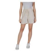 Beige Katoenen Lace-Up Zomershort b.young , Beige , Dames