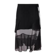 Zwarte Midi Rok met Chiffon Paneel Sacai , Black , Dames