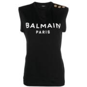 Basis Mouwloos Knoop T-Shirt Zwart Balmain , Black , Dames