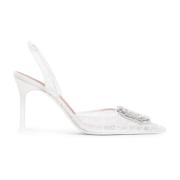 Ivory Lace Slingback Pumps Amina Muaddi , Gray , Dames