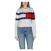 Witte Katoenen Gebreide Trui Lange Mouw Ronde Hals Tommy Jeans , White...