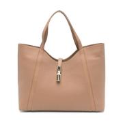 Beige Leren Schoudertas met Logogesp Furla , Brown , Dames