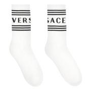 Logo Intarsia Katoenen Sokken Versace , White , Heren