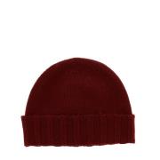 Burgundy Cashmere Ribbed Cuff Hat Drumohr , Brown , Heren