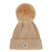 Pom-Pom Gebreide Wollen Muts Moncler , Beige , Dames