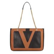 Superstar Leren Tote met Kettinghandvatten Valentino , Brown , Dames