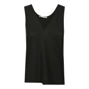 Zwart Katoen V-Hals Tank Top Zanone , Black , Dames