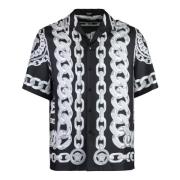 Zijden overhemd met Medusa Chains-print Versace , Black , Heren