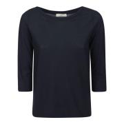 Blauw Katoenen T-shirt met 3/4 Mouwen Zanone , Blue , Dames