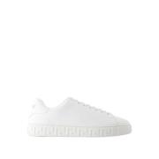 Witte Leren Sneakers - Bovenste Veters Versace , White , Heren