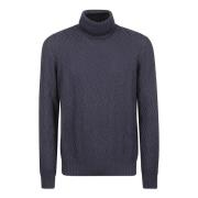 Blauwe Merinowol Geribbelde Turtleneck Trui Drumohr , Blue , Heren